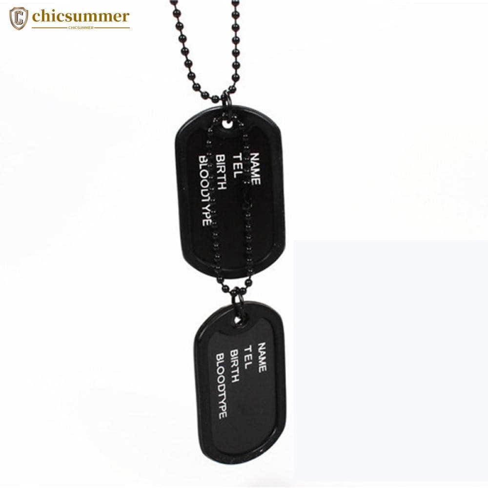 CHICSUMMER Colar Masculino Interessante Estilo Militar Do Exército 2 Etiquetas De Cachorro Com Pingente De Corrente G6N2