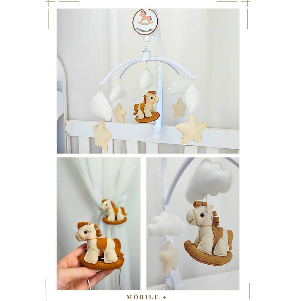 Kit Móbile Cavalinho + Prendedor de Cortina Cavalinho em Feltro - Decoração Quarto Bebê