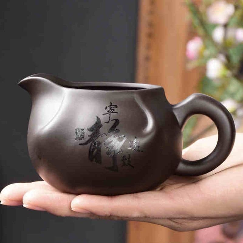 Conjunto de chá Kungfu, acessórios para a cerimônia do chá, conjunto de chá Kung Fu roxo cerimônia do chá Peças de reposição Chávena de areia roxa Chávena de chá Retro Estilo Marinho Gravado Cabo lateral Chávena de chá macho Dispensador de chá de cerâmica