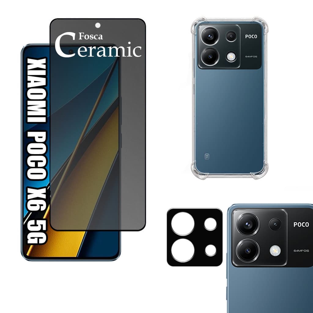 KIT Para Xiaomi Poco X6 5G | Película Privacidade Fosca 9D - Capa - Película da Câmera 3D