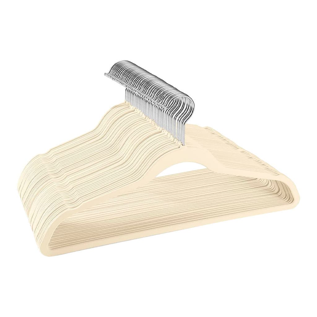 Kit 25 Cabides de Veludo Ultra Fino Antideslizante Bege