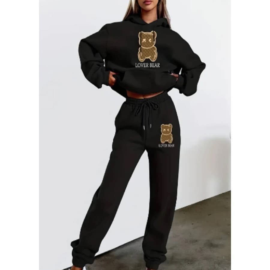 Kit Moletom Gola Redonda e Calça Urso Marrom Tendencia Inverno