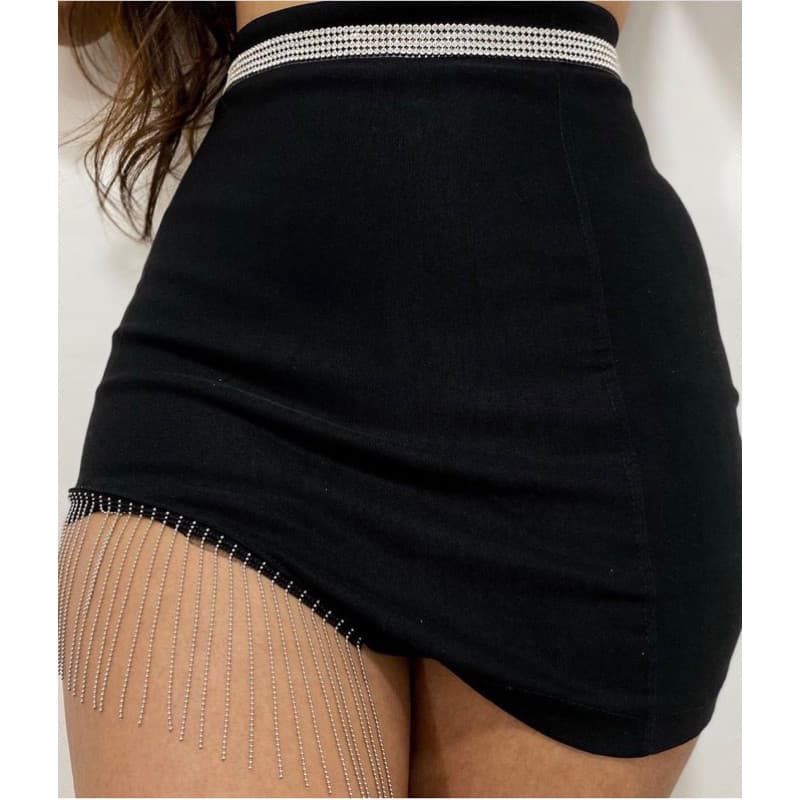 Short Saia Feminino  Bengaline com Strasss Tendência Promoção 2026