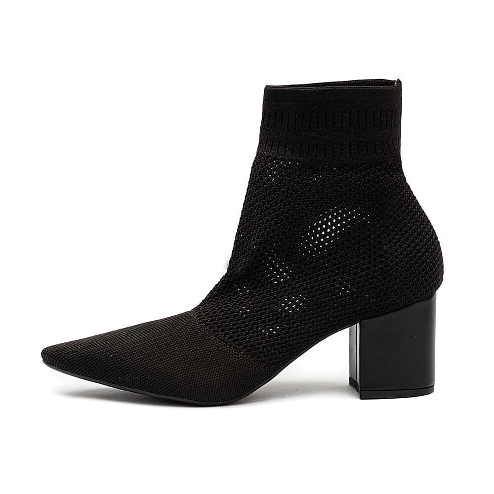 Bota Feminina Klode Knit Salto Médio Grosso Cano Curto Preta Original Confortável Moda Atual