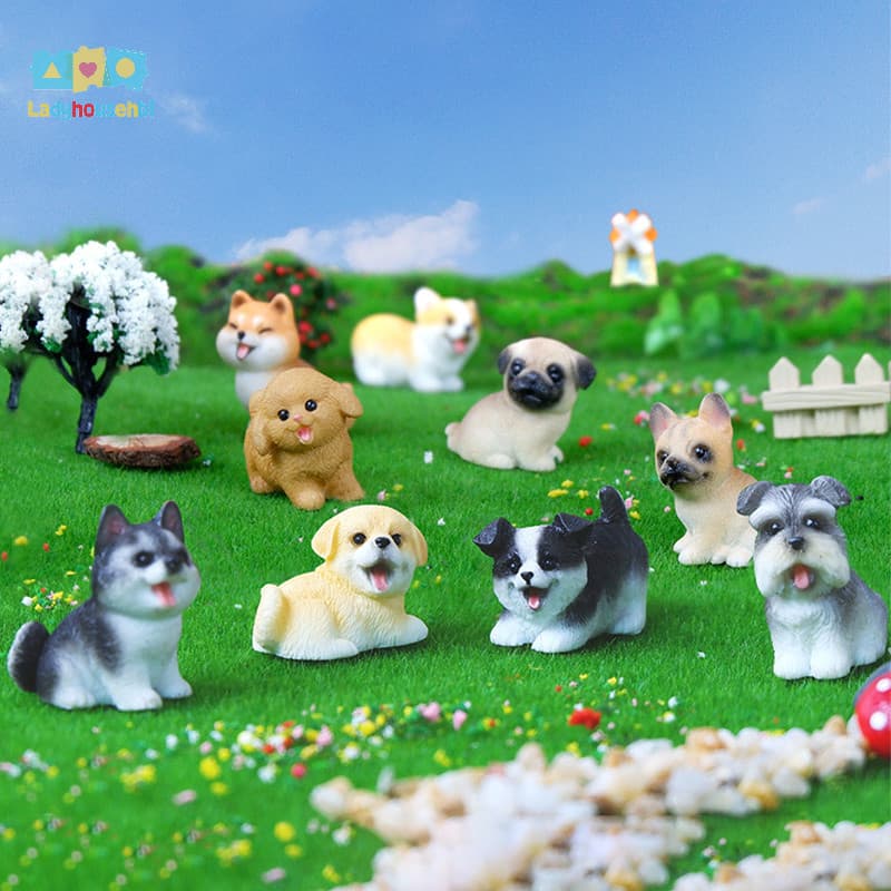 LAHG > 1PC Resina Artesanato Miniatura Figura Minúscula Para Microlandscape Fairy Garden Decor Cute Small Dog Puppy Animal Decoração Nova