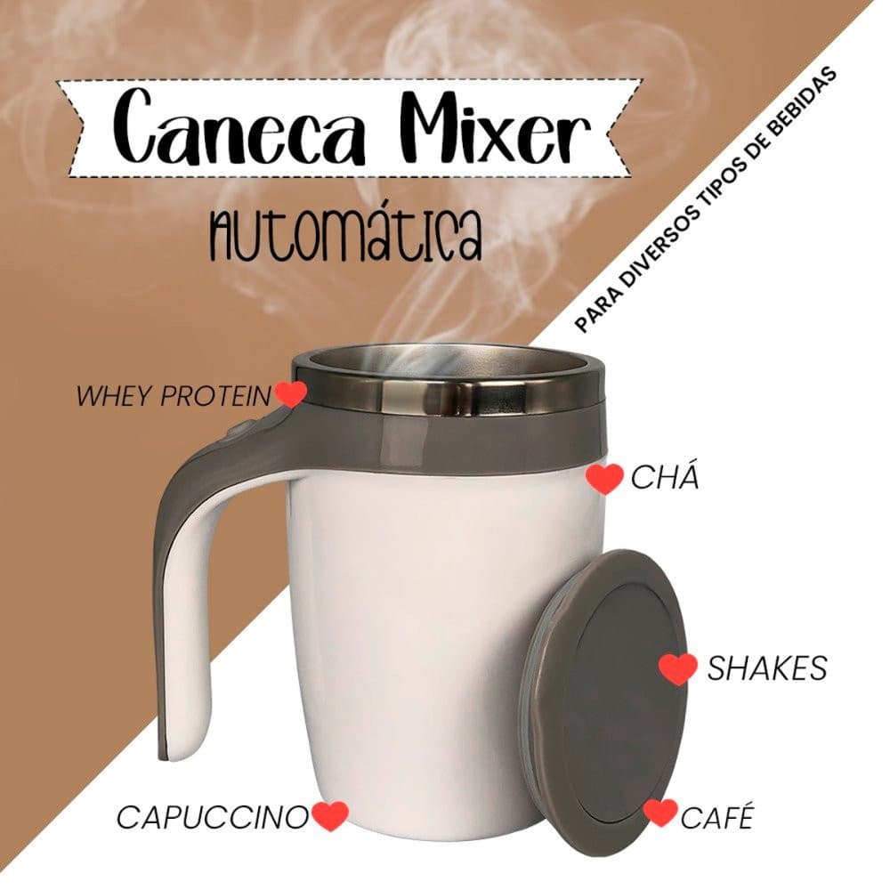 Caneca Mixer Inox Automática Elétrica Misturador Leite, Cafe e Cha 380ml