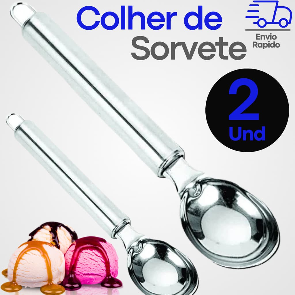 Kit 2 Colher Pegador De Sorvete Açai Profissional Concha Inox Para Sorveteria Gelato