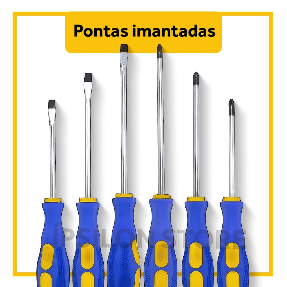 Chave Fenda E Phillips Jogo 6 Peças Imantadas Ferramenta