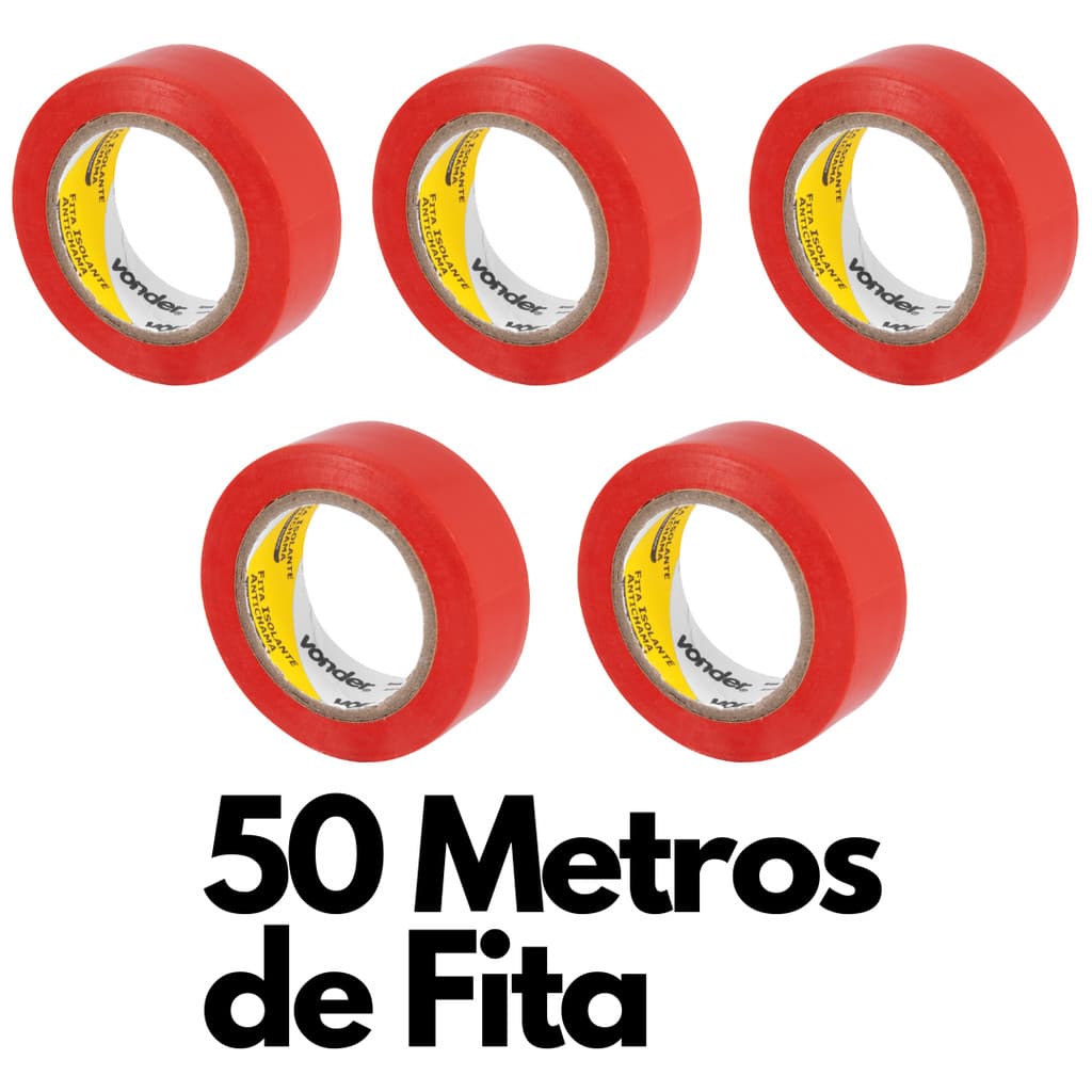 Kit 5 Fitas Isolante, 19,0 mm x 10 Metros Vermelha VONDER