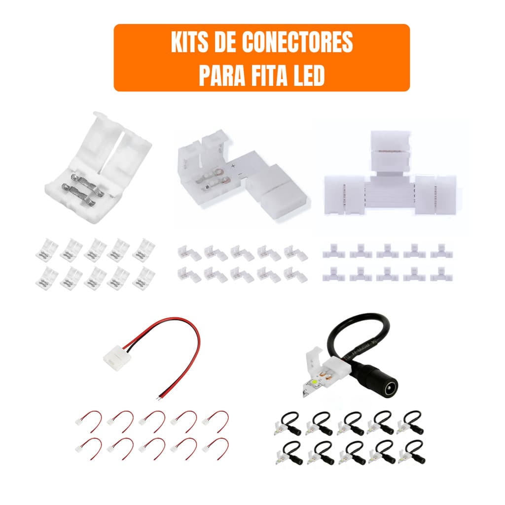 Kit 5 10 UN Conector 8mm 2 Vias Emenda L Reta T Rabicho Rápida Pressão P4 Fita LED Sem solda