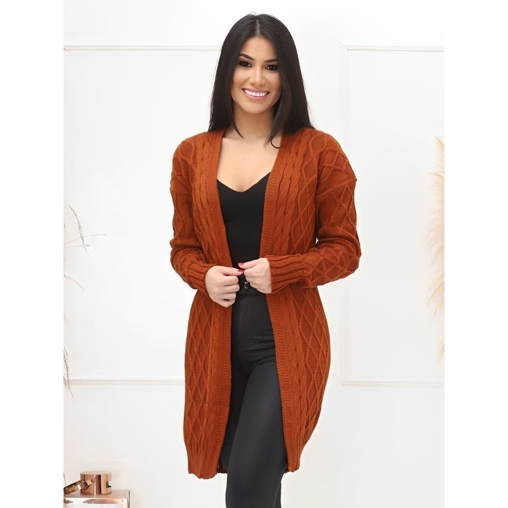 Cardigan Feminino Casaco Sobretudo Tricot Manga Longa