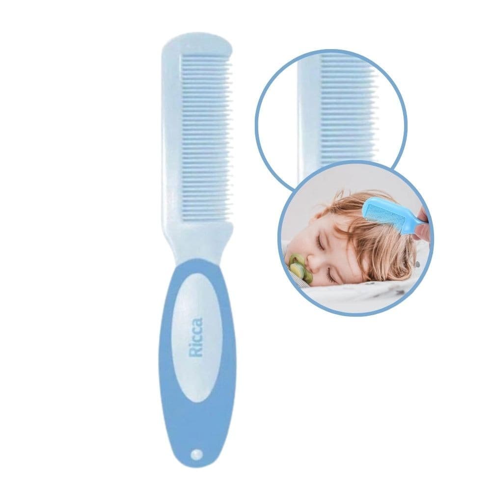 Pente de Cabelo Baby Azul  Infantil Bebê com Pontas Arredondadas Ricca