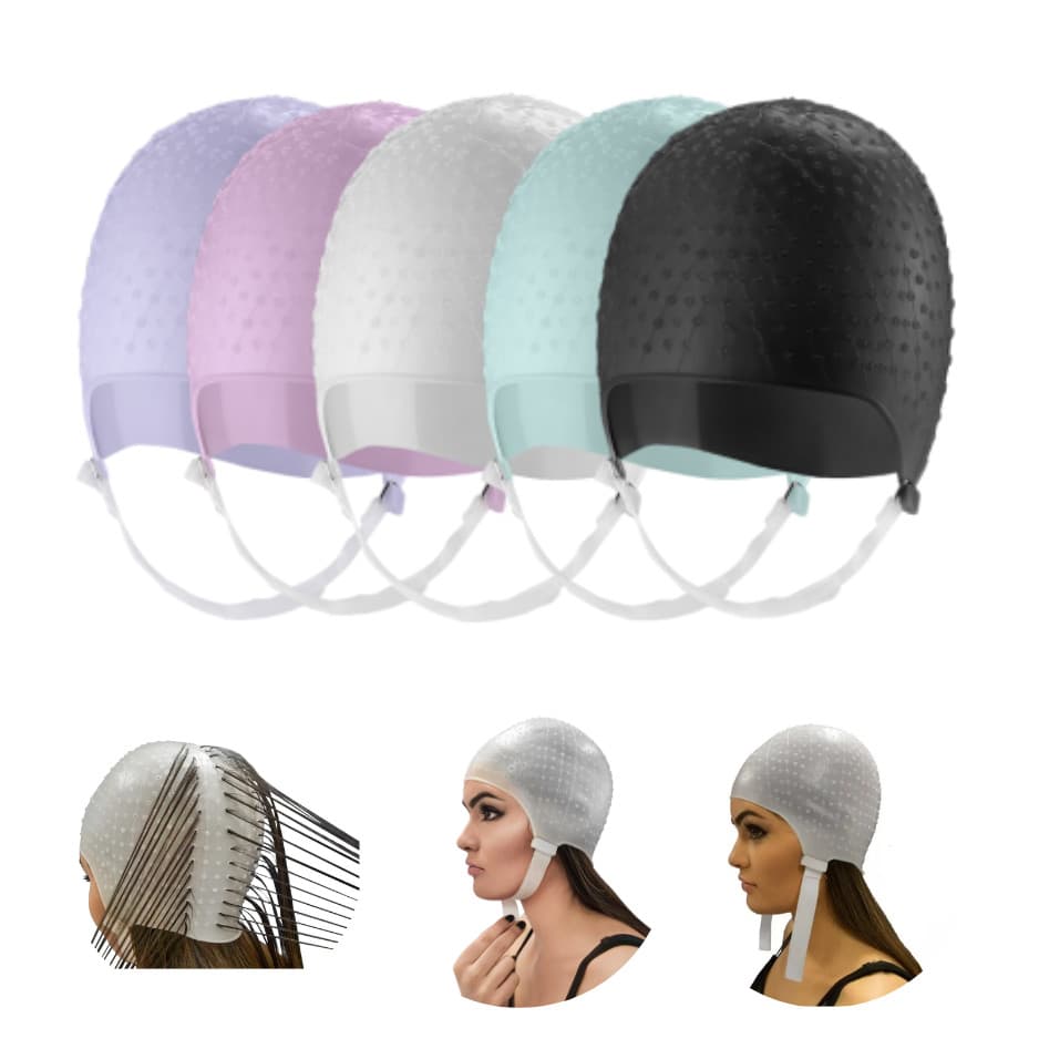 Touca Silicone Mechas Reflexos Loiras Morena Iluminada Romana Cabelereiro Profissional 1000 furos Dompel Cores