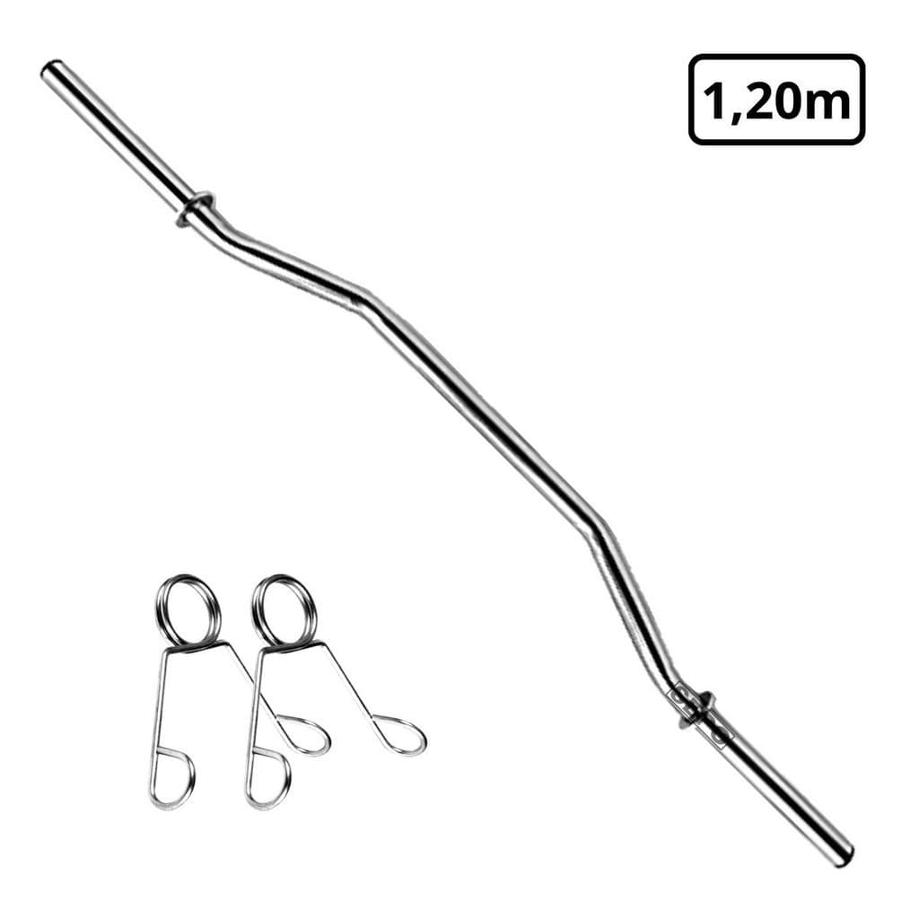 Barra W Fitness Tubo Oca 120cm Prata com Presilhas