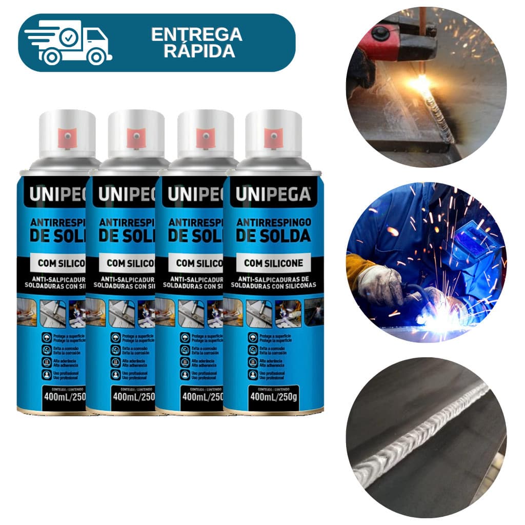 Kit 4 Antirrespingo De Solda Com Silicone 400ml Spray Anti Corrosão Unipega Profissional Proteção