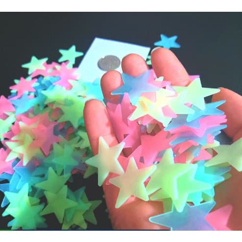 Kit 100 unidades Estrelas Neon que Brilham no Escuro Fluorescentes Decoração de Quarto para Teto de Criança