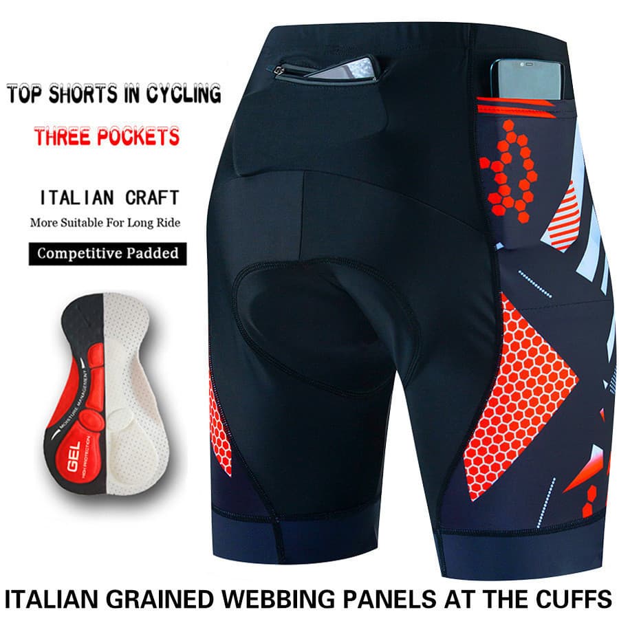 Shorts de ciclismo masculinos com forro de espuma de três bolsos de alta densidade CUDB