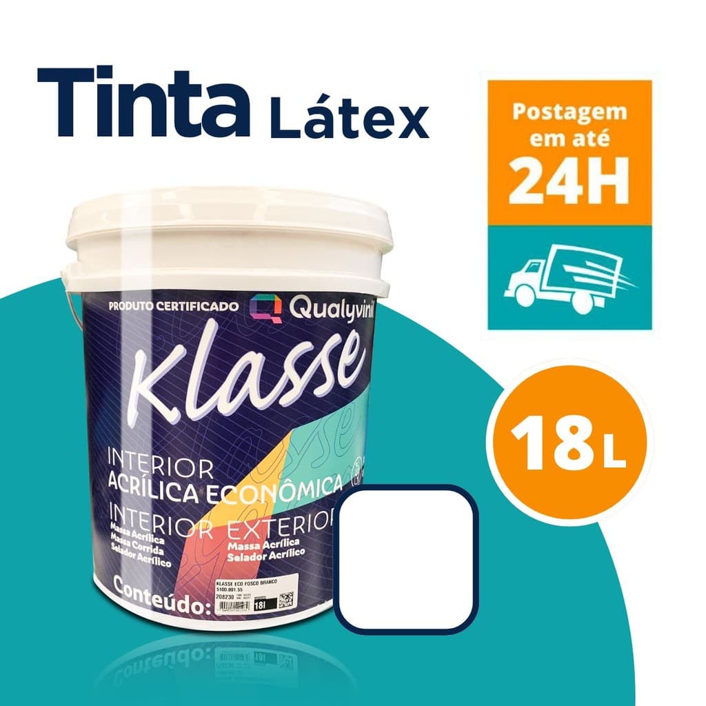 Tinta Acrílica para Pintura Parede Klasse Econômica Branco 18 litros Antimofo Qualyvinil