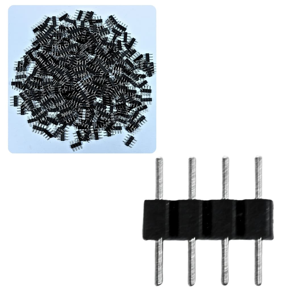Kit 10 Pinos macho 4 vias 12v p / fitas led RGB acabamento preto