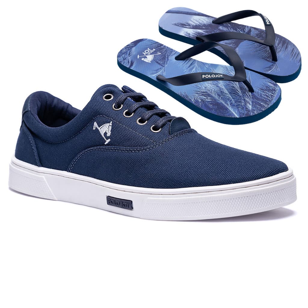 Kit Tênis Casual Masculino Sapatênis Polo Joy Confortavel + Chinelo De Dedo