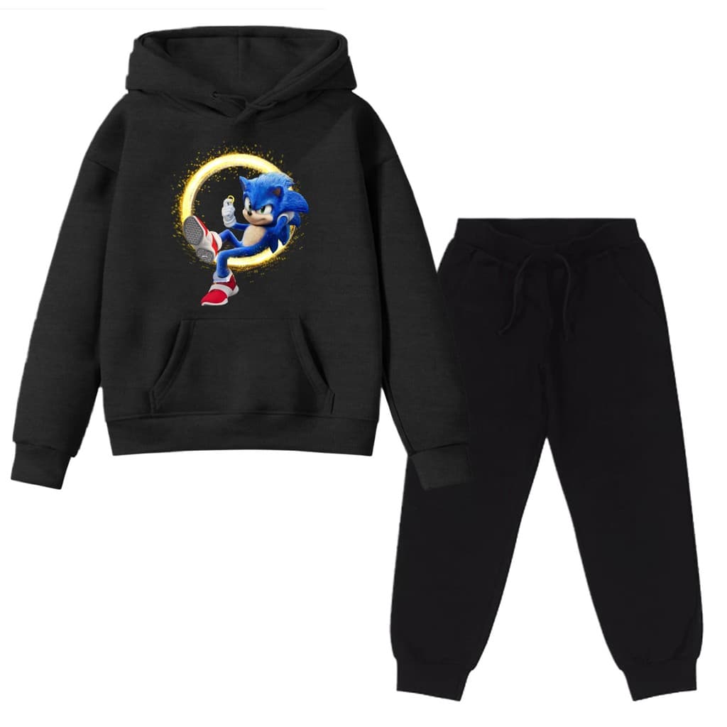 Kit Conjunto Moletom Infantil Corredor Son ic Ouriço Desenho Carro Bolso Canguru Capuz Gola Careca