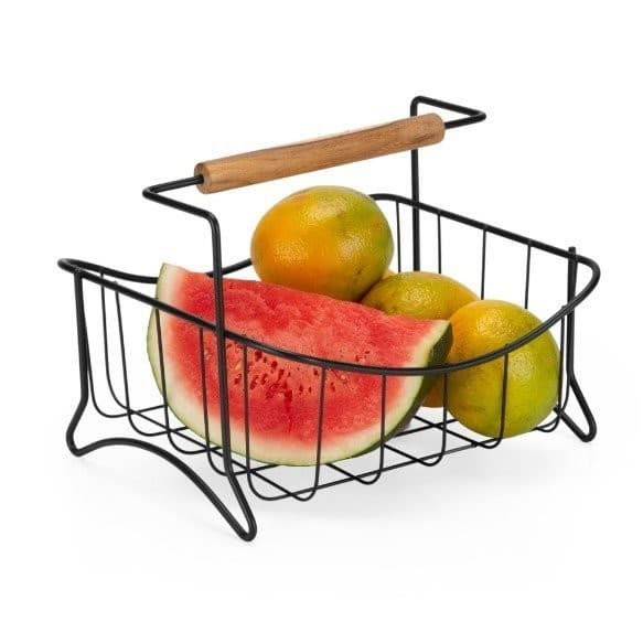 Fruteira De Mesa Black com Pegador Bambu Fruteira De Mesa Black com Pegador Bambu