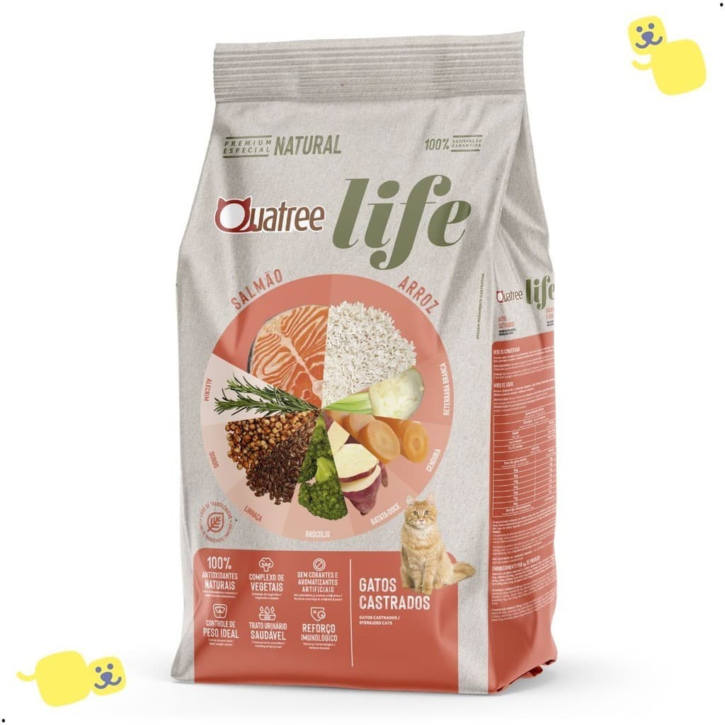 Ração Quatree Gatos Castrados Quatree Life Gatos Castrados Salmão e Arroz 3Kg Ração Gato Castrado