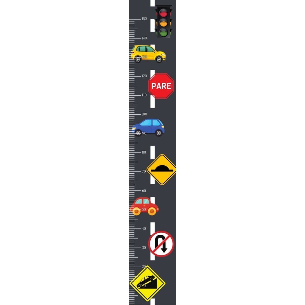 Adesivo de Parede Carros Semaforo Transito Regua de Crescimento Menino Infantil 25x160cm Removivel
