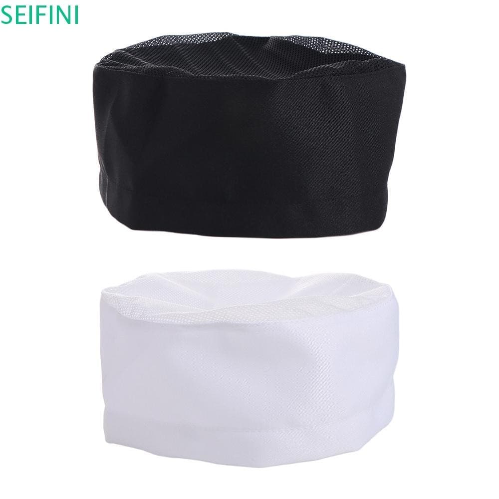 SEIFINI Chef Flat Top Caps , Boné De Sushi Respirável De Camada Única Estilo Japonês , Preto Com Chapéu De Malha