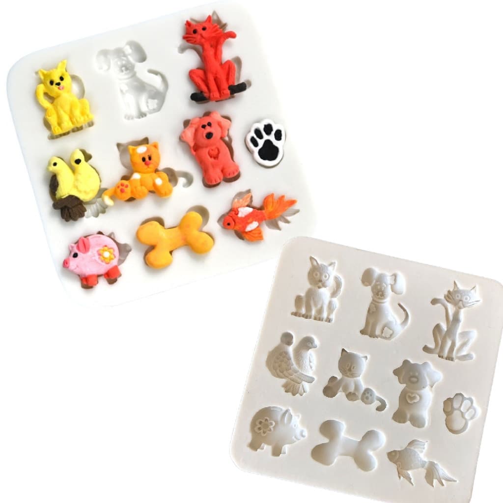 MOLDE SILICONE ANIMAIS GATO CACHORRO PEIXE PORCO PASSARINHO