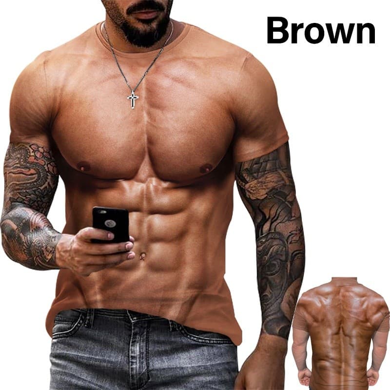 Camiseta Masculina Moda Engraçado Muscular Impressão 3D Topos Casual Manga Curta Camisetas Legal Rua Hip-hop Roupas