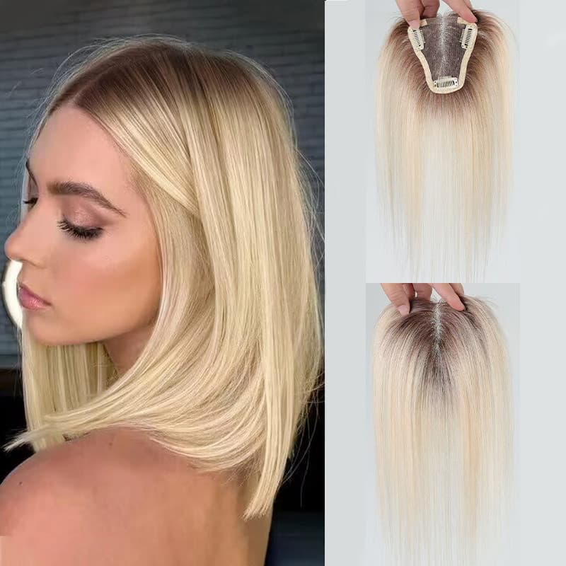 100%peruca cabelo humano Toppers De Cabelo Loiro Marrom Ombre 100 % Remy Humano Topper Peças Para Mulheres