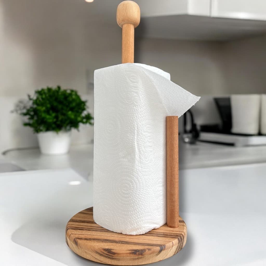 Porta Papel Toalha de Madeira para Cozinha Suporte Vertical Mesa Casa Decorada Boho Chic