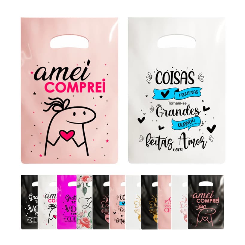 Sacola de Presente Plástica Linda Com Espampa Frases Amorosas Agradecimento - Envio Variado