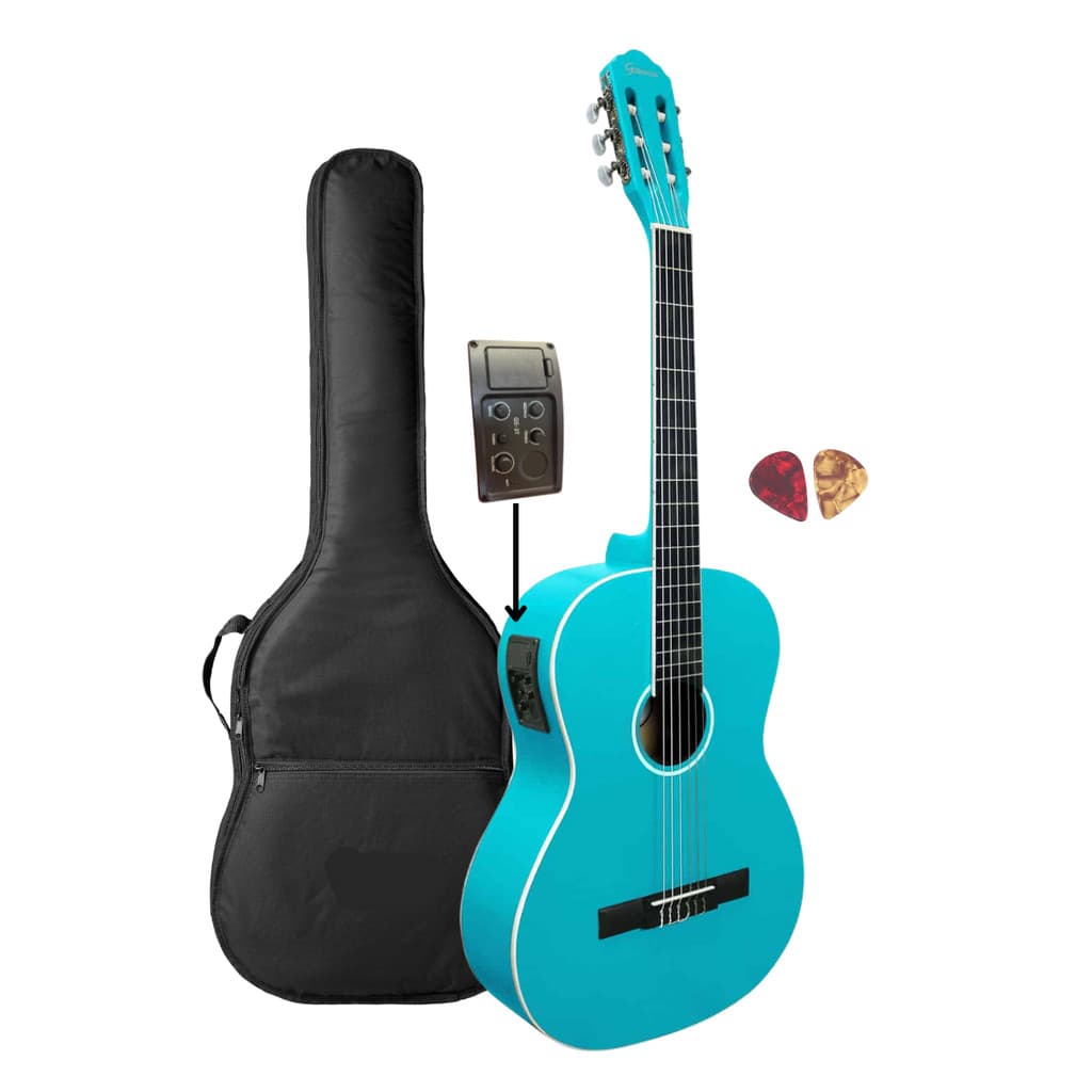 Violão Giannini Elétrico Nylon N-14 EQ TBS Blue Satin + Capa