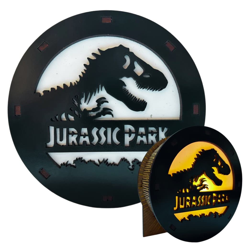 Luminária Jurassic Park, Abajur Dinossauro, MDF, LED