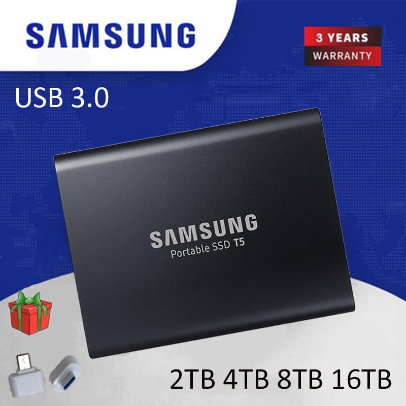 SAMSUNG SSD Portátil T5 HD Externo 2 Tb/4/8/16 USB 3.0 Para Armazenamento De Grande Capacidade