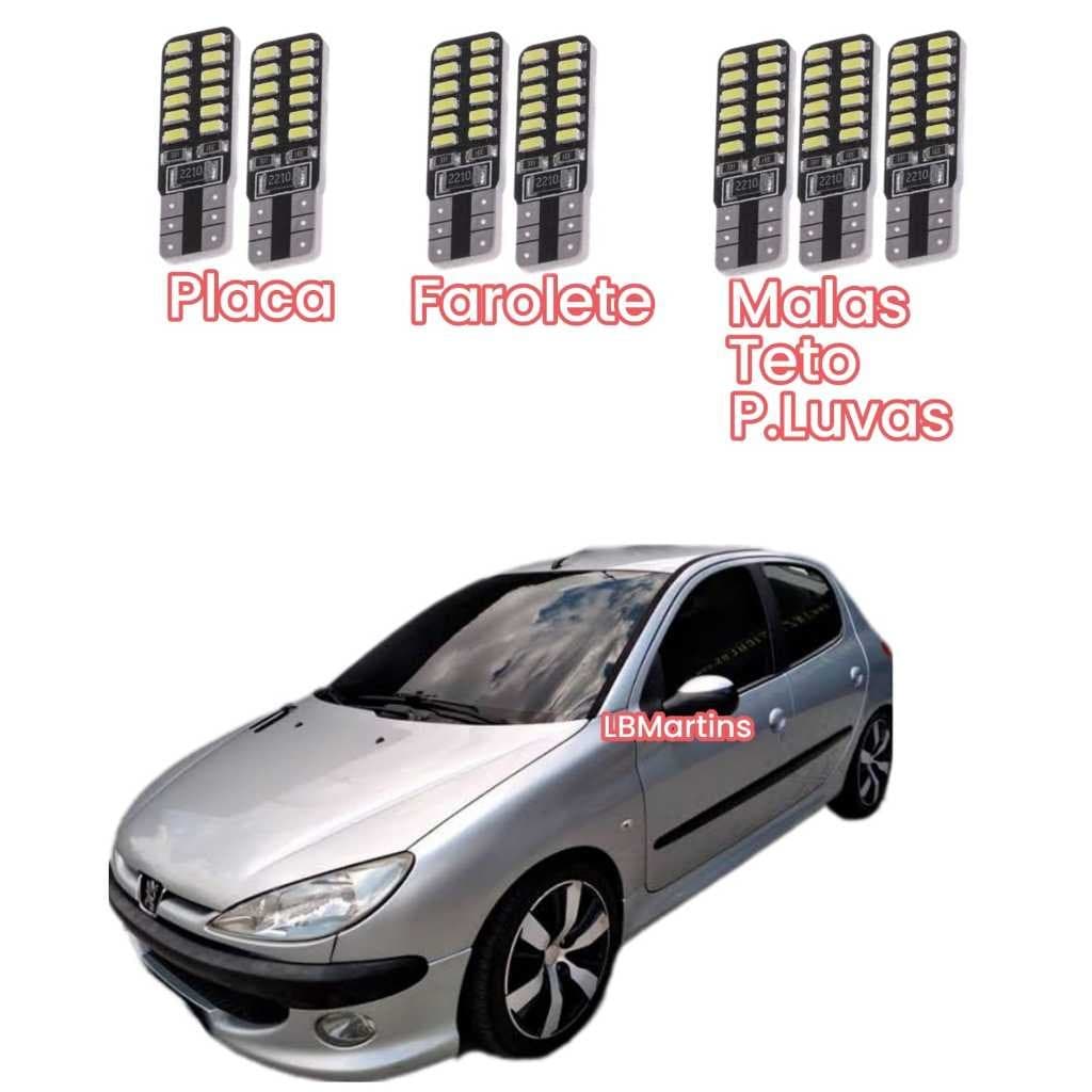 Kit Lampadas Led Peugeot 206  Meia Luz Placa Teto Malas
