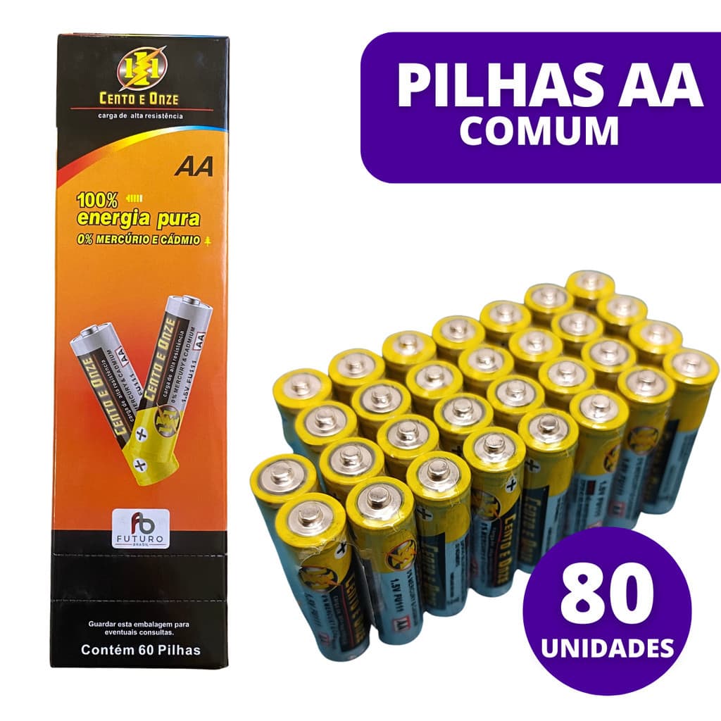 Kit 80 Unidades Pilhas AA Comum Para Controle Remoto Relógio