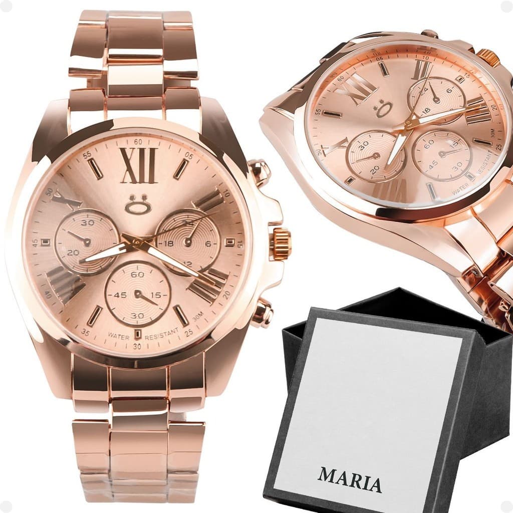 relogio feminino banhado aço inoxidavel rose + caixa presente edição limitada social casual moda