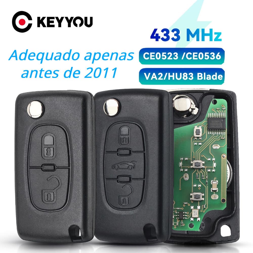 Adequado para as chaves de carros Peugeot 207 307 Citroen C1 C2 C3 C4 CE0536 CE0523 433Mhz ID46 com botões de 2/3 chips