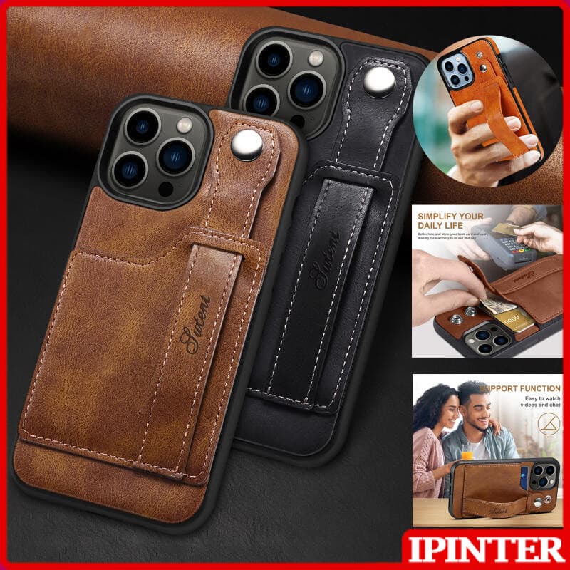 Capa De Couro Comercial Premium Com Alça Para O Pulso Proteção À Prova De Choque iPhone 15 14 13 12 11 Pro Max Plus