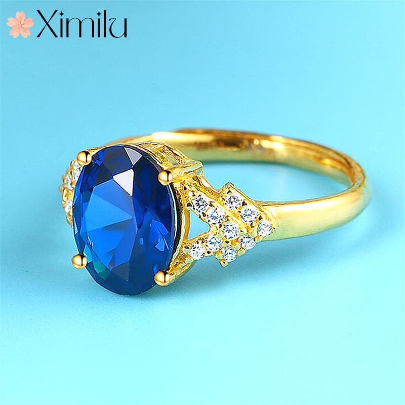 ❤ Original clássico venda quente banhado a ouro incrustado tanzanita anel safira proposta de casamento jóias