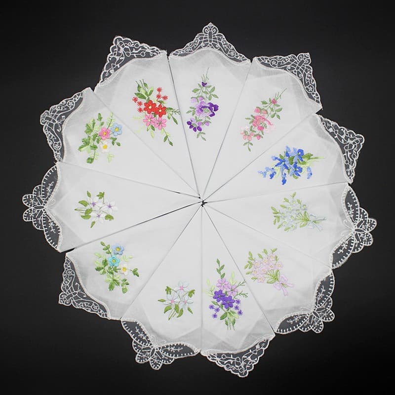 3 Pçs 28x28cm 100 % Algodão Cor Branca Lenços Femininos Borboleta Renda Flor Bordado Cocktail Guardanapos Presente De Fe