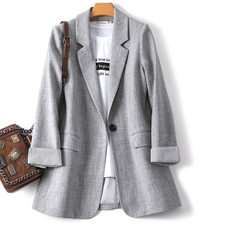 Plus Size Blazer Feminino Alfaiataria Social Slim Casual Pequeno Cor Lisa Para Outono/Inverno/Primavera