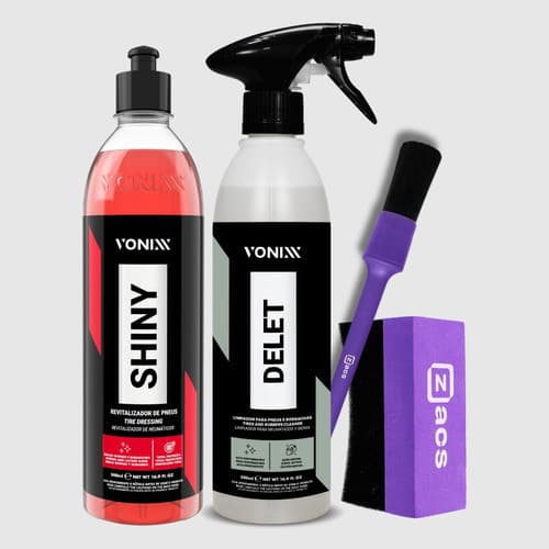 Shiny Pneu Pretinho + Delet Limpa Pneu Borracha Vonixx 500ml Kit Completo