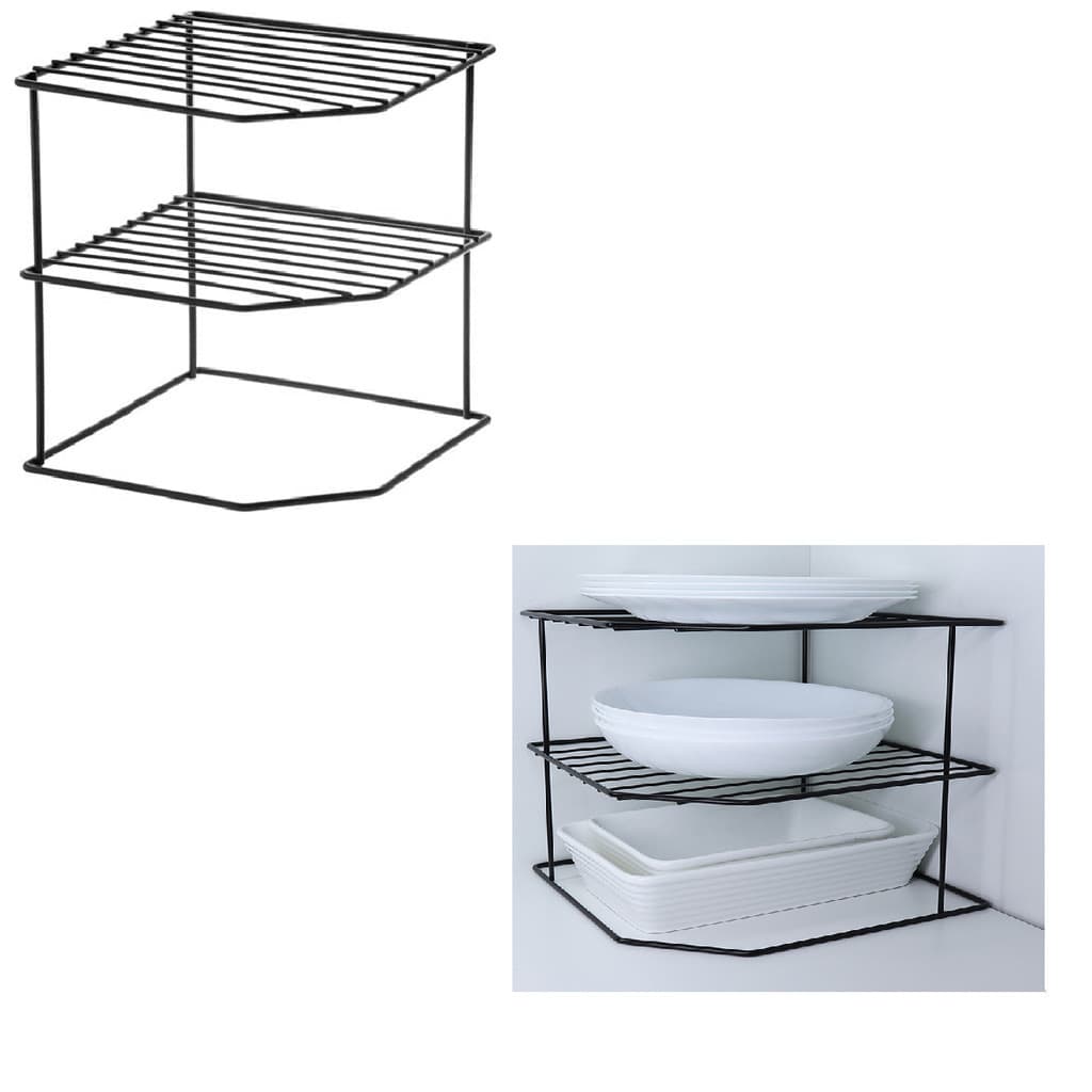Kit 2 Organizadores de Pratos Cozinha Quadrado Suporte Armário Aramado Preto