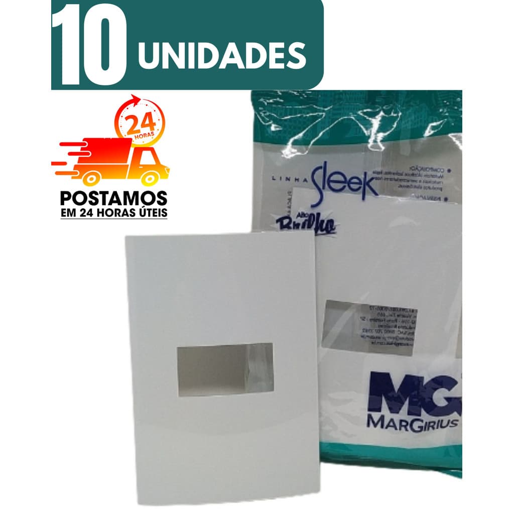10 Placa 1 modulo Sleek Branco Brilho 4x2 Margirius- 10 UNIDADES