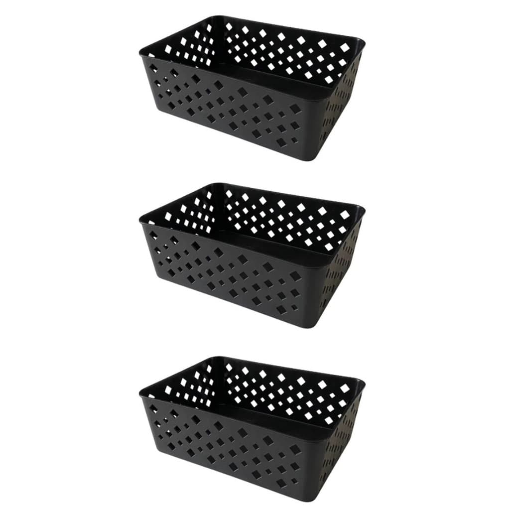 Kit 3 Cestos Organizadores Preto Multiuso Médio Empilhável Gaveta Armário Lavanderia 19x14x6,5