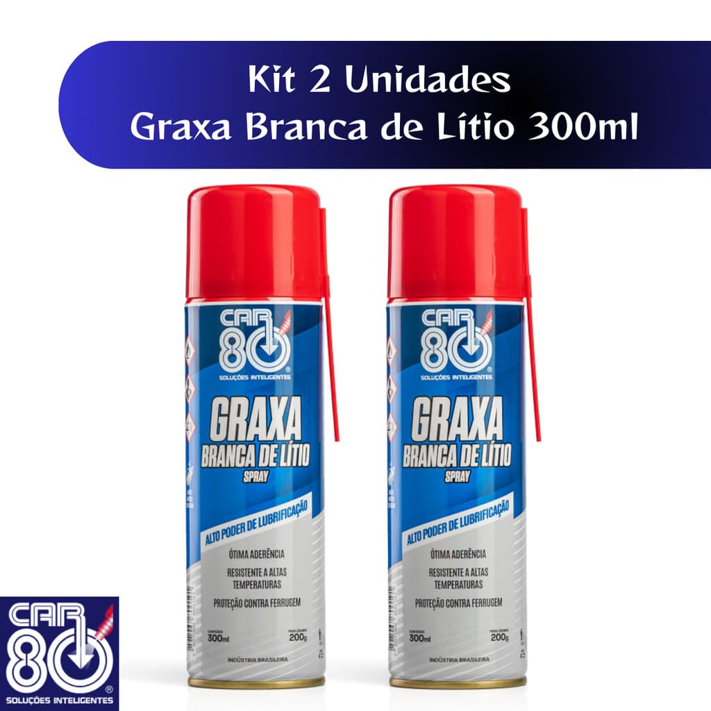 Kit 2x Graxa Branca Alta Temperatura Lítio Lubrificação Pesada Car80 Spray 300ml